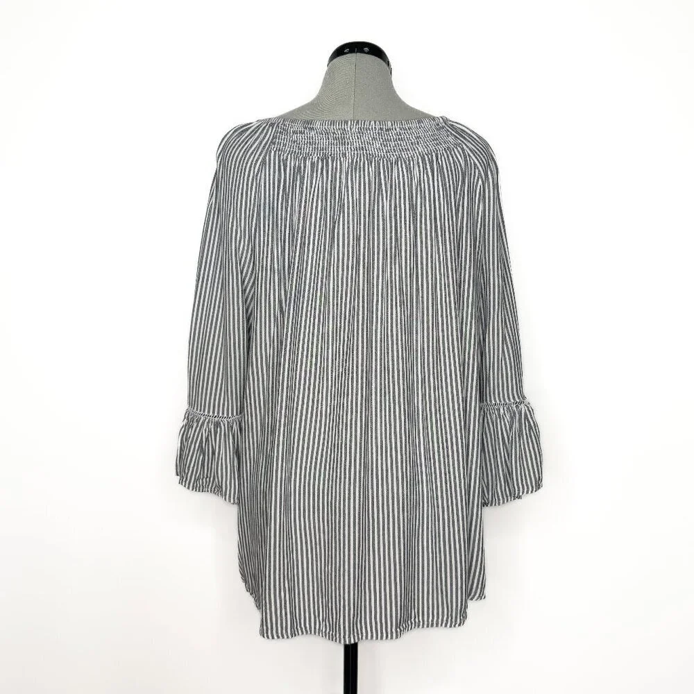 Terra & Sky Striped Off-the-Shoulder Smocked Boho Blouse - 1XL - Picture 4 of 9